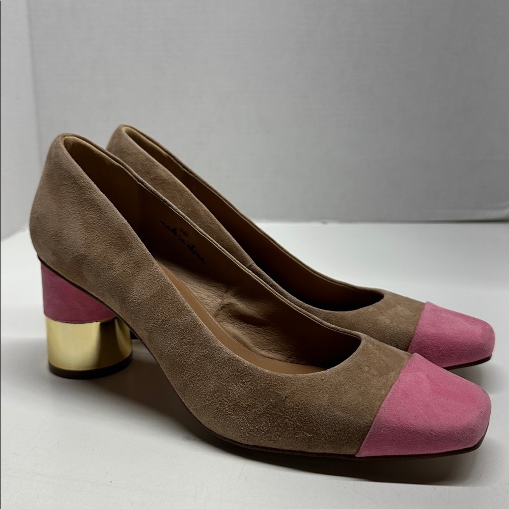 Charlotte Stone Risa Pumps High Block Heel Shoes Suede Wood Pink Tan New Size 10 - Picture 4 of 9